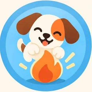 A blue streak badge with Spot the puppy and a flame